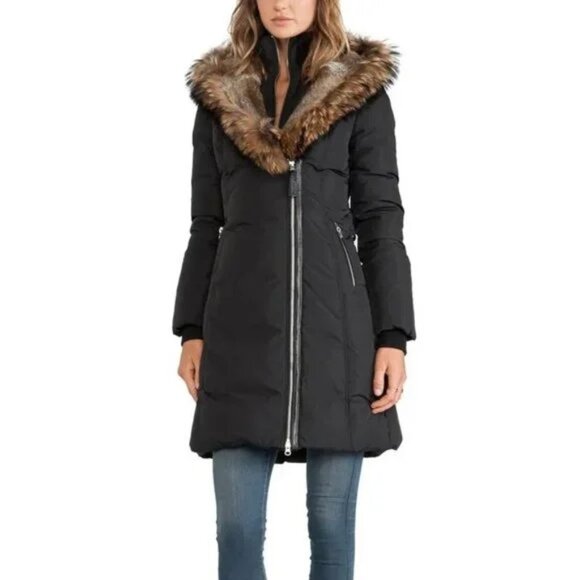 Mackage Trish Black Fur-Trim Puffer Coat - Picture 1 of 16